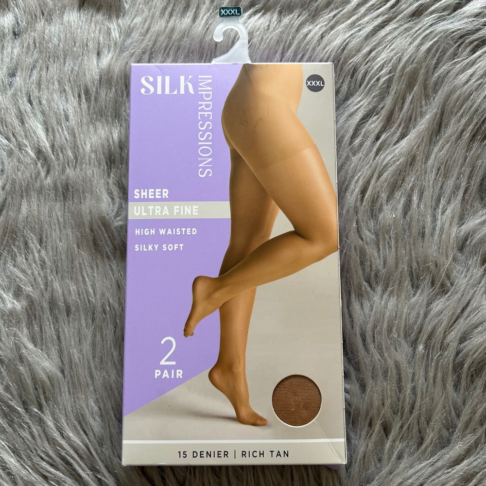 Silk Impressions Ultra Fine Sheer Tights Womens Size XXXL Rich Tan High Waisted